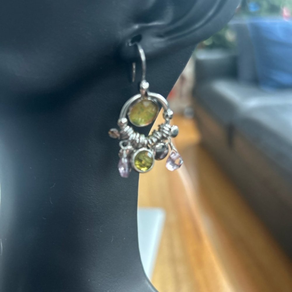 Nwot Lia Sophia Small Mixed Stone and Silver metal Dangle Earrings